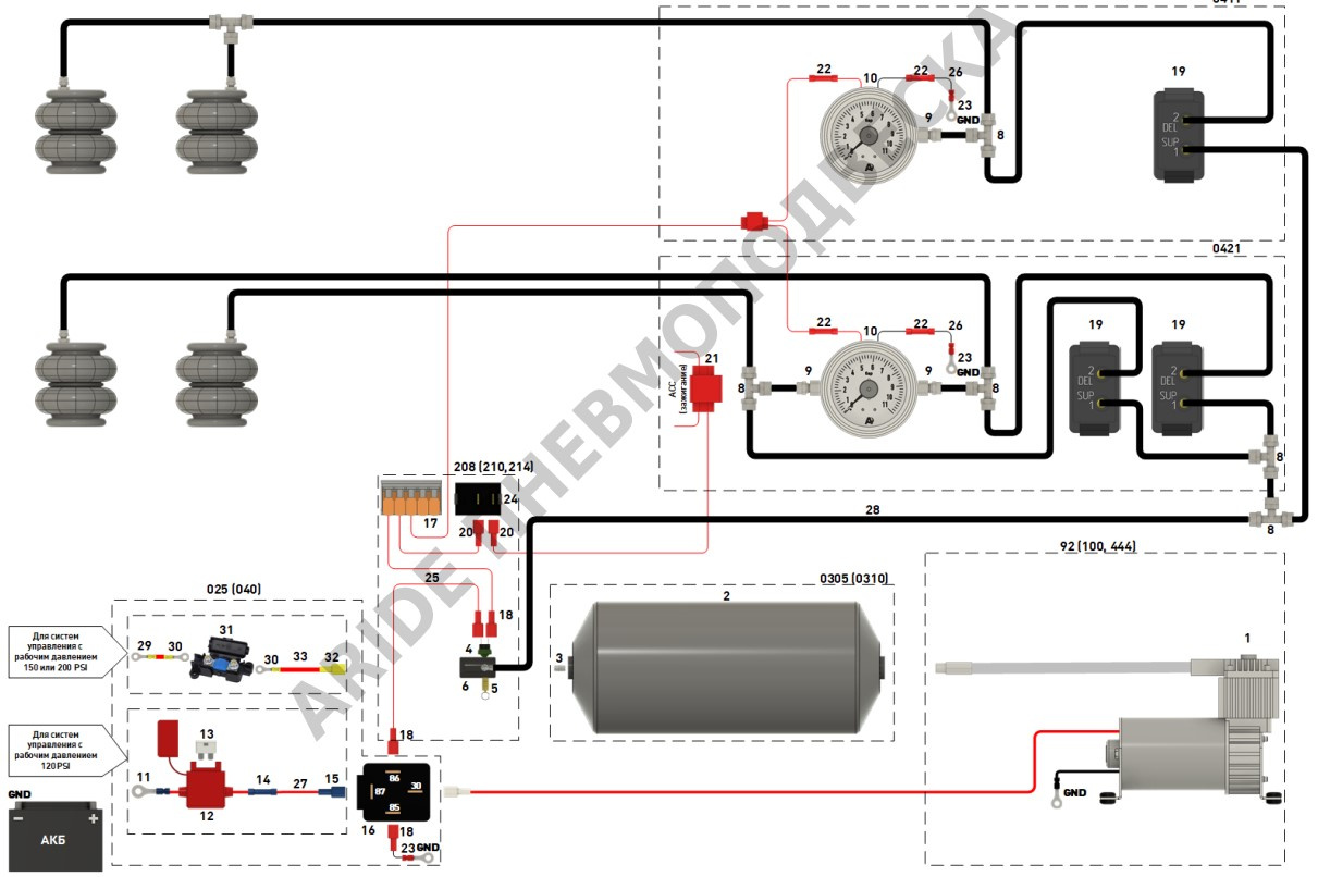 Схема подключения пневмоподвески - Серия ПС. Полезная информация от Арайд