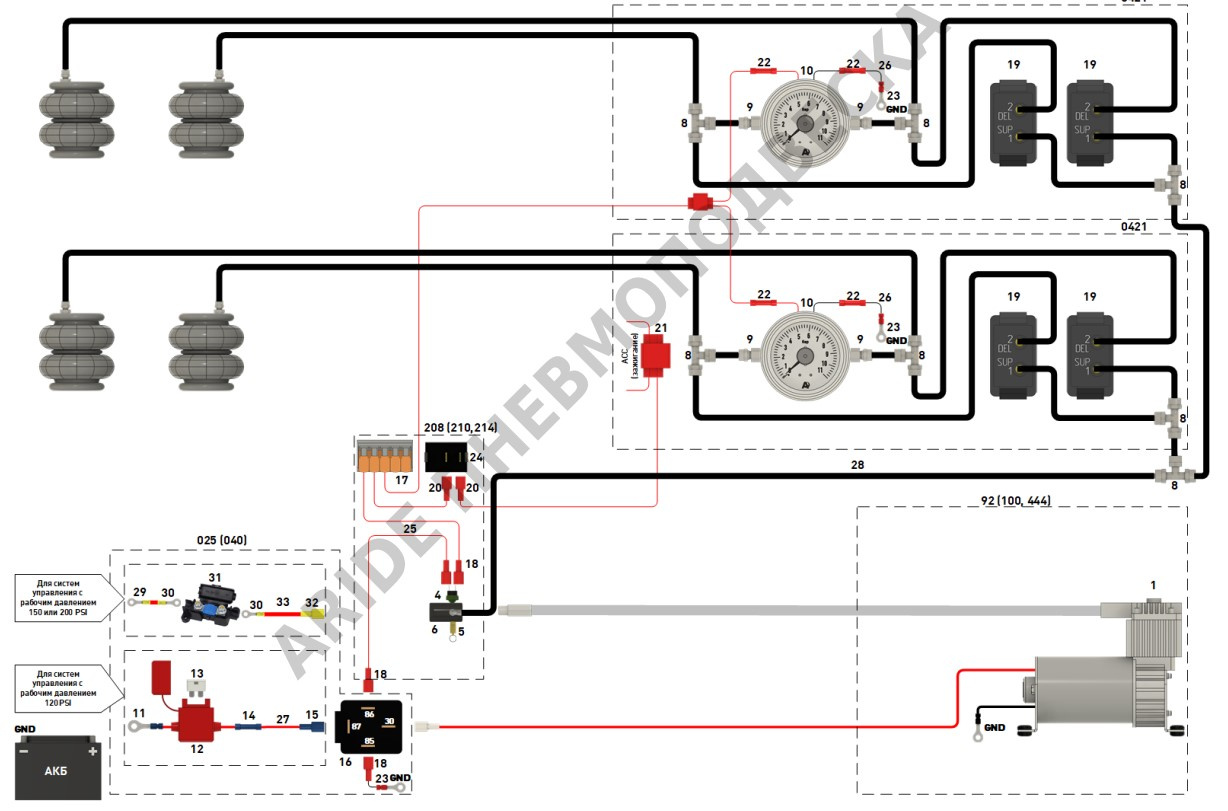 Схема подключения пневмоподвески - Серия Оптимал. Полезная информация от Арайд