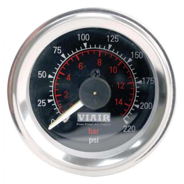 Манометр VIAIR 2 220 PSI, 2 контура, с подсветкой, черный